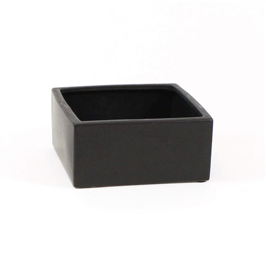 WGV Block Ceramic Vase, Width 8", Height 4", Elegant Morden Short Square Floral Planter Terrarium Container Table Dresser for Event Accent Home Office Decor Black 1 Piece