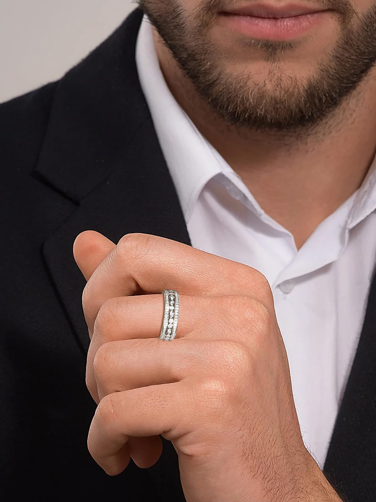 Frbod Moissanite Eternity Bezel Ring for Men 925 Sterling Silver Anniversary Band Womens Promise Wedding Ring Size 10