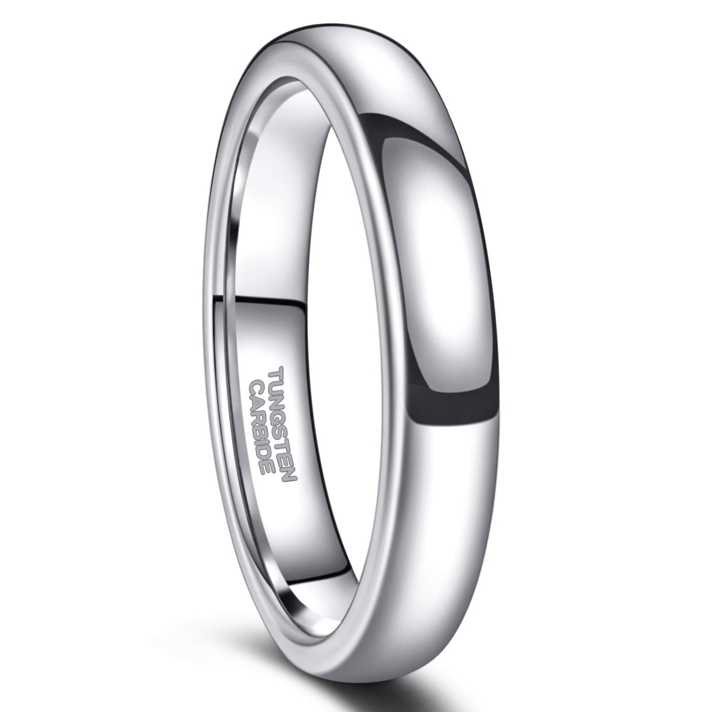 Greenpod 4mm Tungsten Rings for Women High Polished Plain Dome Silver Classic Wedding Band Comfort Fit Size 4.5