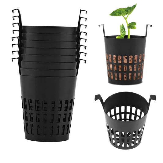 UYISMML 10 Pack 2.5 inch Garden Slotted Mesh Net Cups with Hook, Round Heavy Duty Net Pots Hydroponics Supplies Cups, Orchids Aquaponics Plant Nursery Pots for Garden Balcony Planting