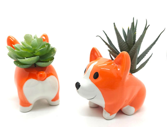EONXNGAGY Set of 2 Corgi Butt Planter Pot Dog Succulent Pots with Drainage Indoor/Outdoor Ceramic Animal Planter Cute Cactus/Bonsai Small Flower Pots for Home Dog Garden Decor Office Desk Decoration