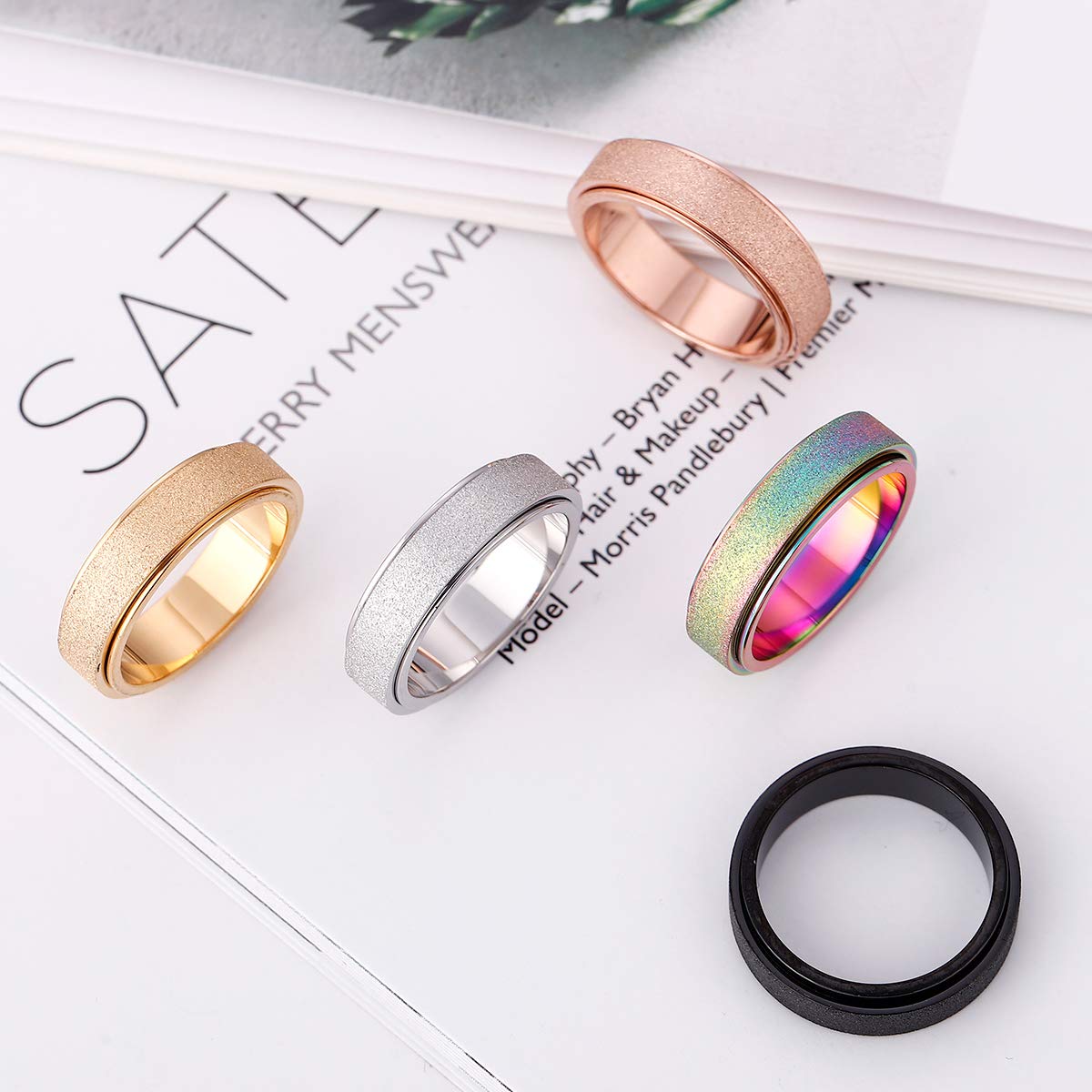 OreilleStar Anxiety Ring for Women Men Fidget Toys Adults Titanium Stainless Steel Fidget Spinner Ring 6mm Wide Band Cool Mood Rings Size 10 Rose Gold Hand Polished