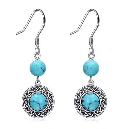 POPLYKE Celtic Turquoise Earrings for Women 925 Sterling Silver Celtic Earrings Vintage Turquoise Jewelry Turquoise Dangle Earrings