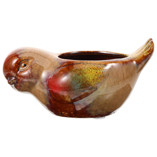 Levemolo Ceramic Succulent Planter Pot with Bird Motif for Indoor and Outdoor Balcony Gardening, Glazed Pottery Bowl Planter for Succulents and Small Plants
