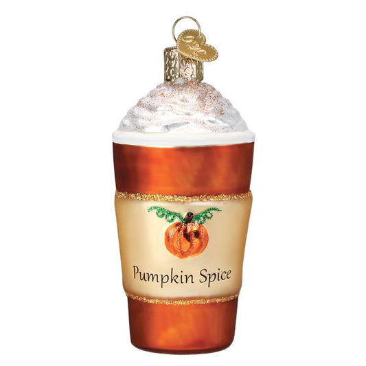 Old World Christmas Pumpkin Spice Latte Glass Blown Ornament for Christmas Tree, Handcrafted Holiday Decoration, Halloween Collection