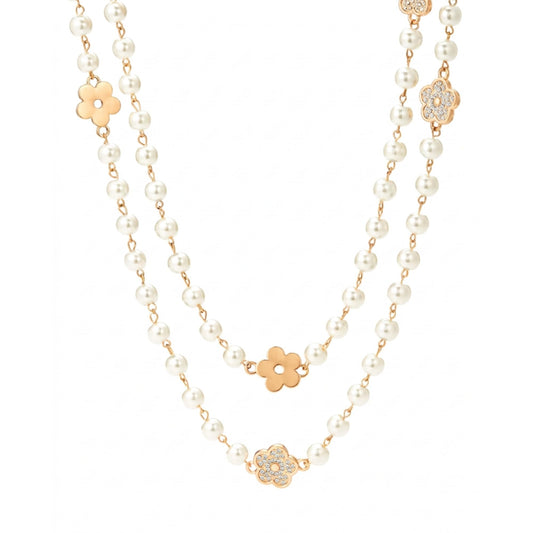IDOKAWA 8MM Round Simulated Shell Pearl Strand Layered Necklace for Women, Dainty Multiple Strands Long Necklace for Party, Vintage Costume Jewelry