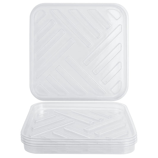 Idyllize 5 Pack 12 Inch of Plastic Plant Saucer, Square Clear Drip Trays for Indoors & Outdoor Plants, Durable Thick Saucer for Flower Pot (12")