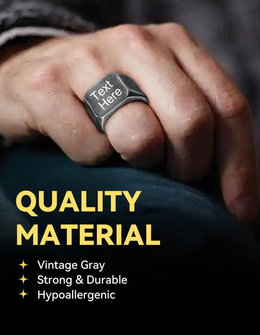 ChainsHouse Custom Rings for Men, Stainless Steel Vintage Grey Personalized Signet Ring, Size 14