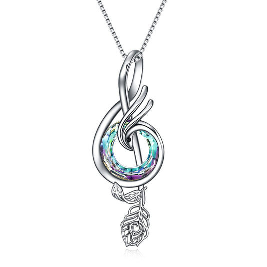 TOUPOP Music Necklace Sterling Silver Phoenix Necklace with Purple Circle Crystal Musical Notes Jewelry Gifts for Women Birthday Christmas