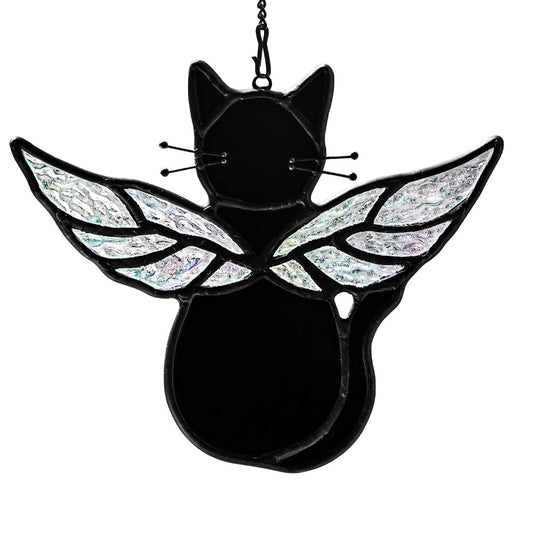 HAOSUM Black Angel Cat Memorial Gifts for Cat Lover,Stained Glass Window Hanging,Angel Wing Black Cats Suncatcher Decor,Cats Death Sympathy Gifts for Women,Daughter,Mothers Day,Christmas