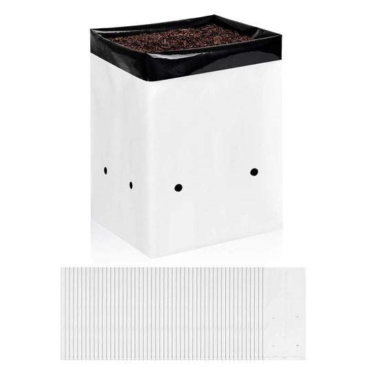 iPower GLGROWBAGFILM3X50 50-Pack 3 Gallon Black and White Grow Bags Panda Film Containers for Plants, Seedling and Rooting, Square Shape