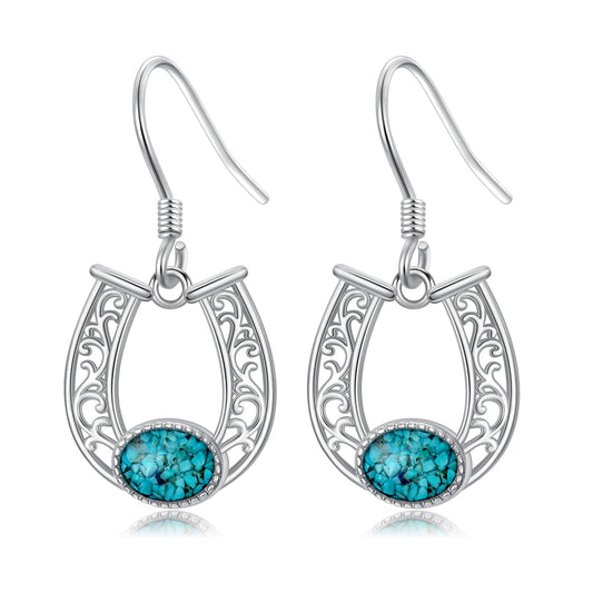 KoyeKei Horseshoe Earrings Gifts for Mom 925 Sterling Silver Turquoise Horseshoe Dangle Drop Earrings Western Country Jewelry Horse Graduation Gifts for Women Her
