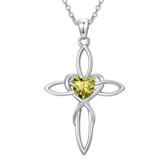 POIUY Celtic Knot Cross Birthstone Necklace for Women Irish Infinity Heart Pendant Cross Jewelry Anniversary Valentines Birthday Mothers Day Baptism Gifts for Mom Wife Her