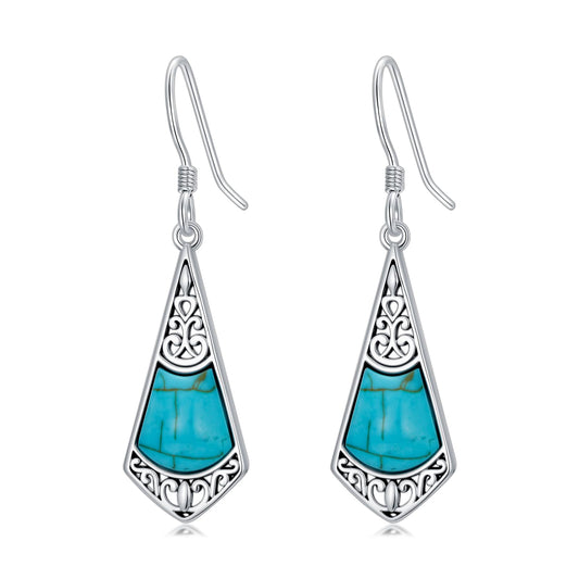 Eetaitai Turquoise Earrings for Women 925 Sterling Silver Vintage Spiral Earrings Turquoise Dangle Earrings Western Jewelry Mothers Day Gifts for Mom Wife Sister