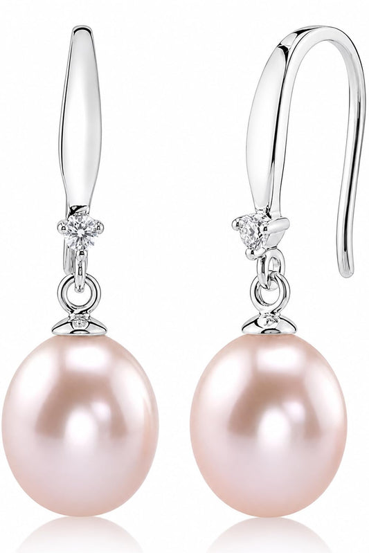 The Pearl Source Real Pearl Dangle Earrings for Women with Genuine AAAA Quality Pink Freshwater Cultured Pearls | 14K Gold Plated 925 Sterling Silver Earrings