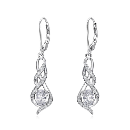 POIUY Diamond April Birthstone Infinity Leverback Dangle Earrings Hypoallergenic Drop Earrings Love Jewelry Anniversary Christmas Wedding Gift for Mom Wife Sister Daughter Girlfriend