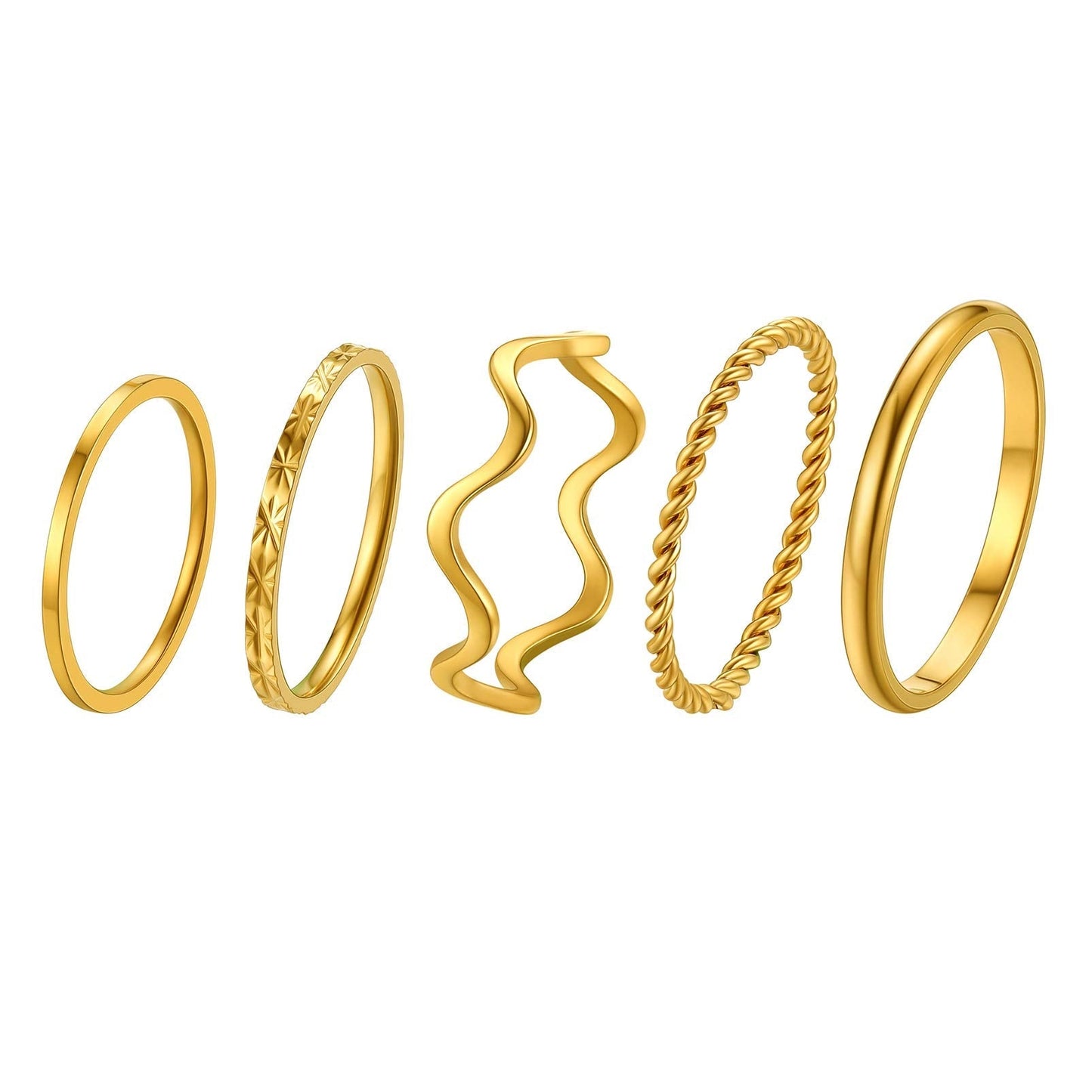 PROSTEEL Stainless Steel Rings Set, Women's Plain Band Knuckle Stacking Midi Rings Comfort Fit, Silver/Gold/Rose Gold/Black Tone, Multi Size #4-#12
