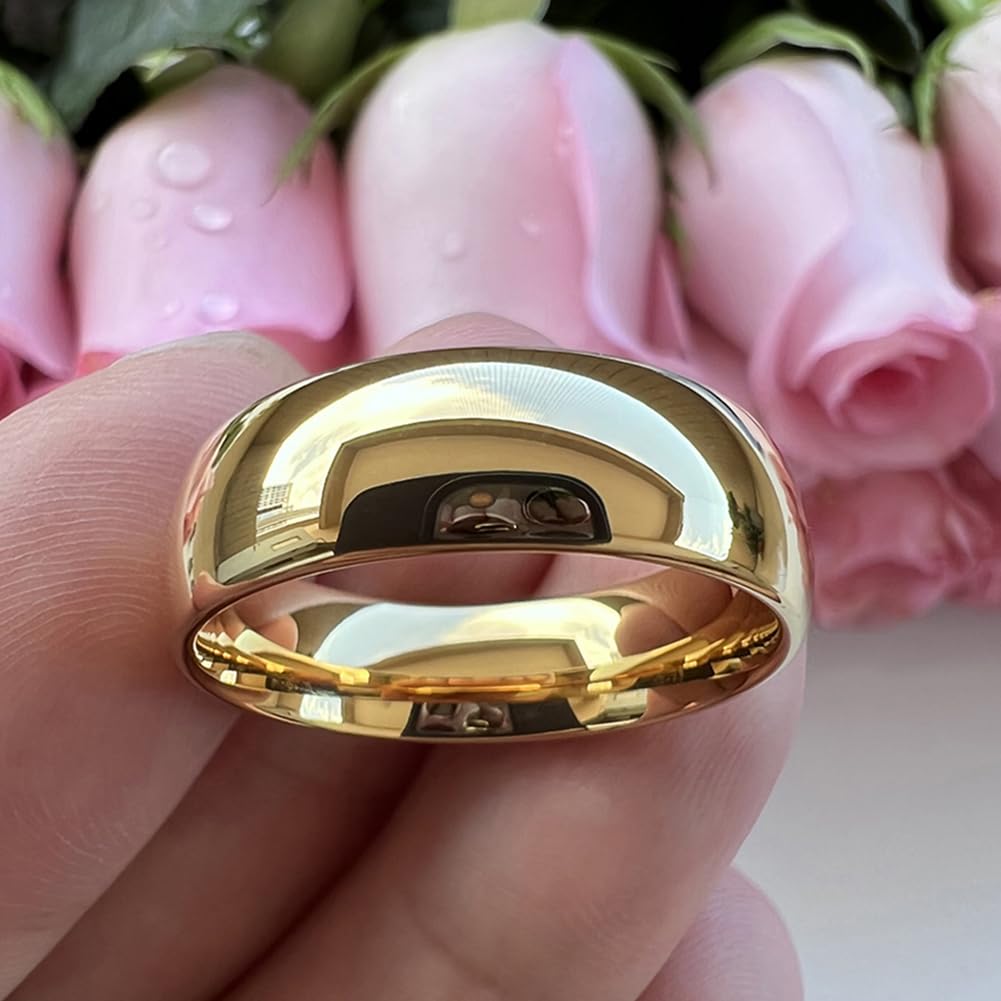 TUTISS 7mm Gold Tungsten Rings for Men Women Engagement Wedding Bands Domed Polished Comfort Fit Size 10