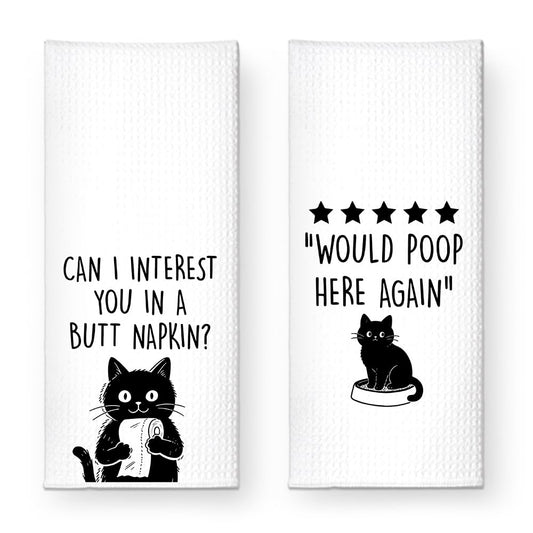 ZBBFSCSB Can I Interest You in a Butt Napkin Hand Towels 2 Pack, Funny Black Cat Bathroom Decor Hand Towels, Black Cat Humorous Saying Hand Towel for Women Pet Owner Hostess Sister BFF Friend