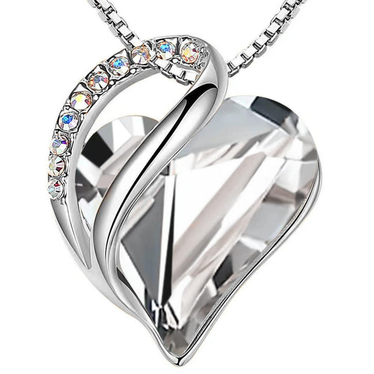 Leafael Gift Necklaces for Women, Infinity Love Bithstone Heart Pendant with White Clear Crystal for April, Birthday Jewelry for Her, Mom, and Wife, Silver Plated, 18" + 2" Chain