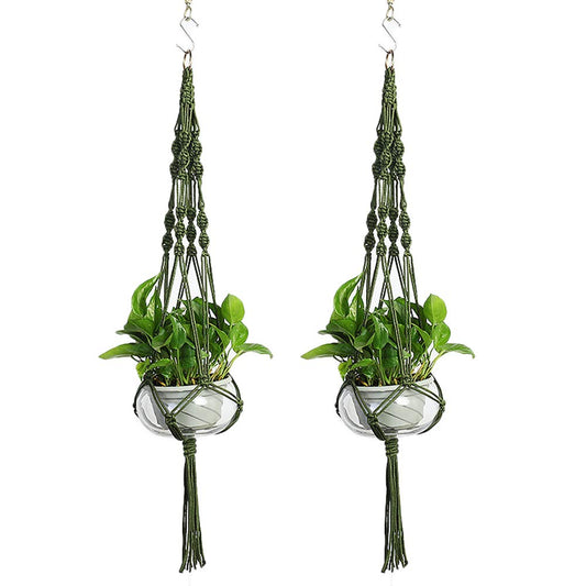 Vpang 2 Pack Macrame Plant Hanger, Outdoor Indoor Hanging Planter Basket Flower Pot Holder Nylon Rope Home Decor 41 Inch (Blackish Green)