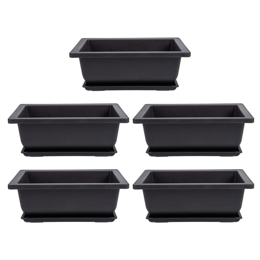 GANAZONO 5Pcs Plastic Bonsai Planters with Drainage Trays 6.49X4.72X2.36In Small Rectangular Flower Pots for Indoor Succulent Plant Growing and Gardening