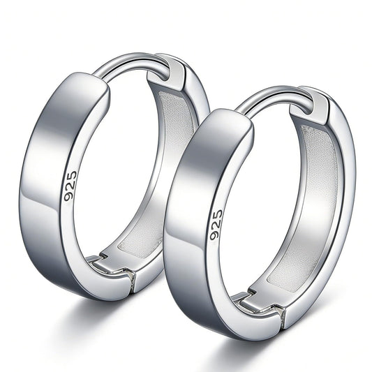 Italian Sterling Silver Earrings for Men Hoop Huggie Earring Polished, Jewelry for Alentine's Day, Father's Day, Thanksgiving Gifts, Birthday Presents (Small shiny hoop)