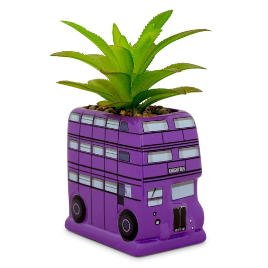 Harry Potter Knight Bus 3-Inch Ceramic Planter With Artificial Succulent | Small Flower Pot, Faux Indoor Plant For Desk Shelf, Trinket Tray | Cute Home Decor, Wizarding World Gifts and Collectibles