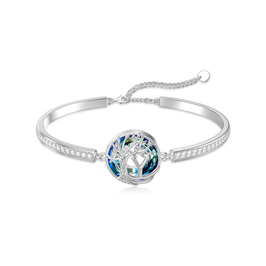 TOUPOP Tree of Life Bracelet Sterling Silver Initial Y Letter Bangle Bracelet Family Tree Blue Crystal Jewelry Mothers Day Birthday Gifts for Women Mom Wife