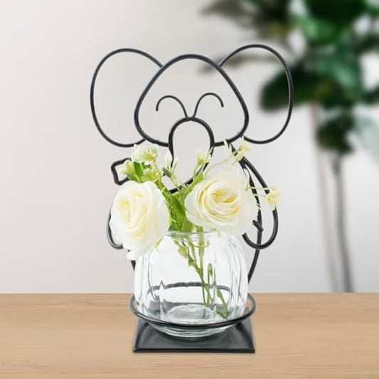 Desktop Glass Planter Hydroponics Vase, Planter Round Vase with Holder for Home Decoration, Modern Creative rabbit Plant Terrarium Stand, Scindapsus Container