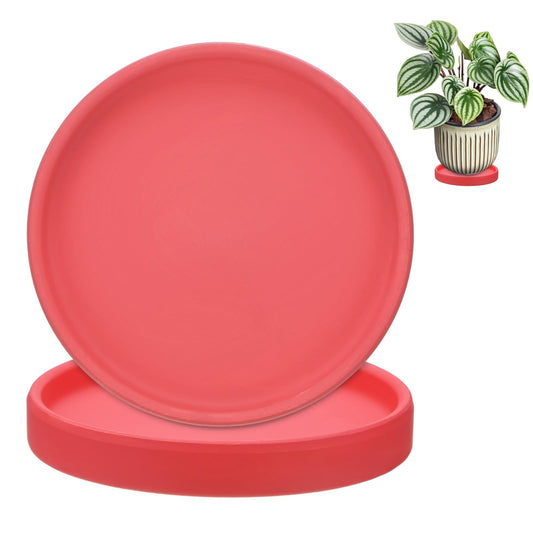 M METERXITY 2-Pack Ceramic Plant Saucers, 4.3 Inch ID Flower Pot Plant Saucers for Indoor/Outdoor, Round Flowerpot Drip Tray [4.7 Inch OD, Red]