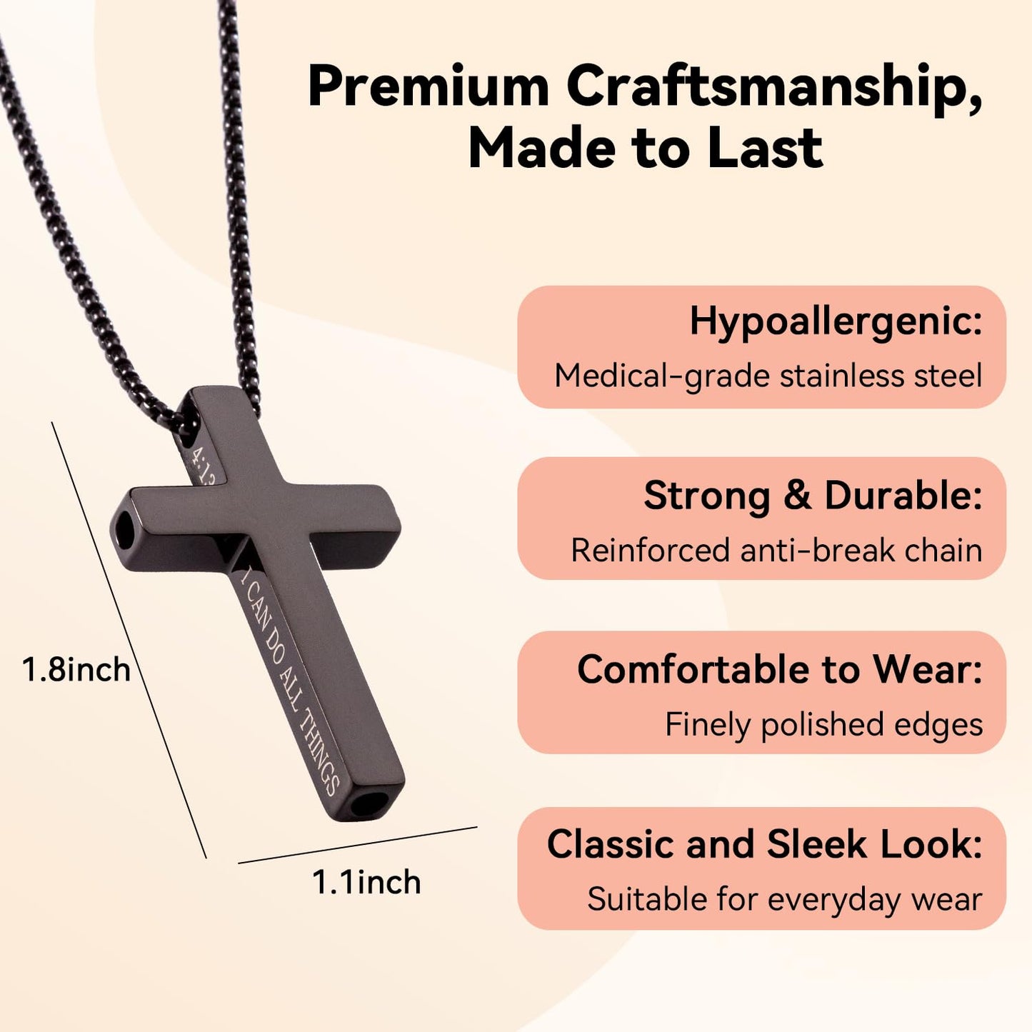 FUNPAR Cross Breathing Necklace for Anxiety Relief and Relaxation, Breathlink Design Quit Smoking Aid, Stainless Steel Mindfulness Tool to Calm, Stylish Wellness Gift for Adults(Black 46:1)