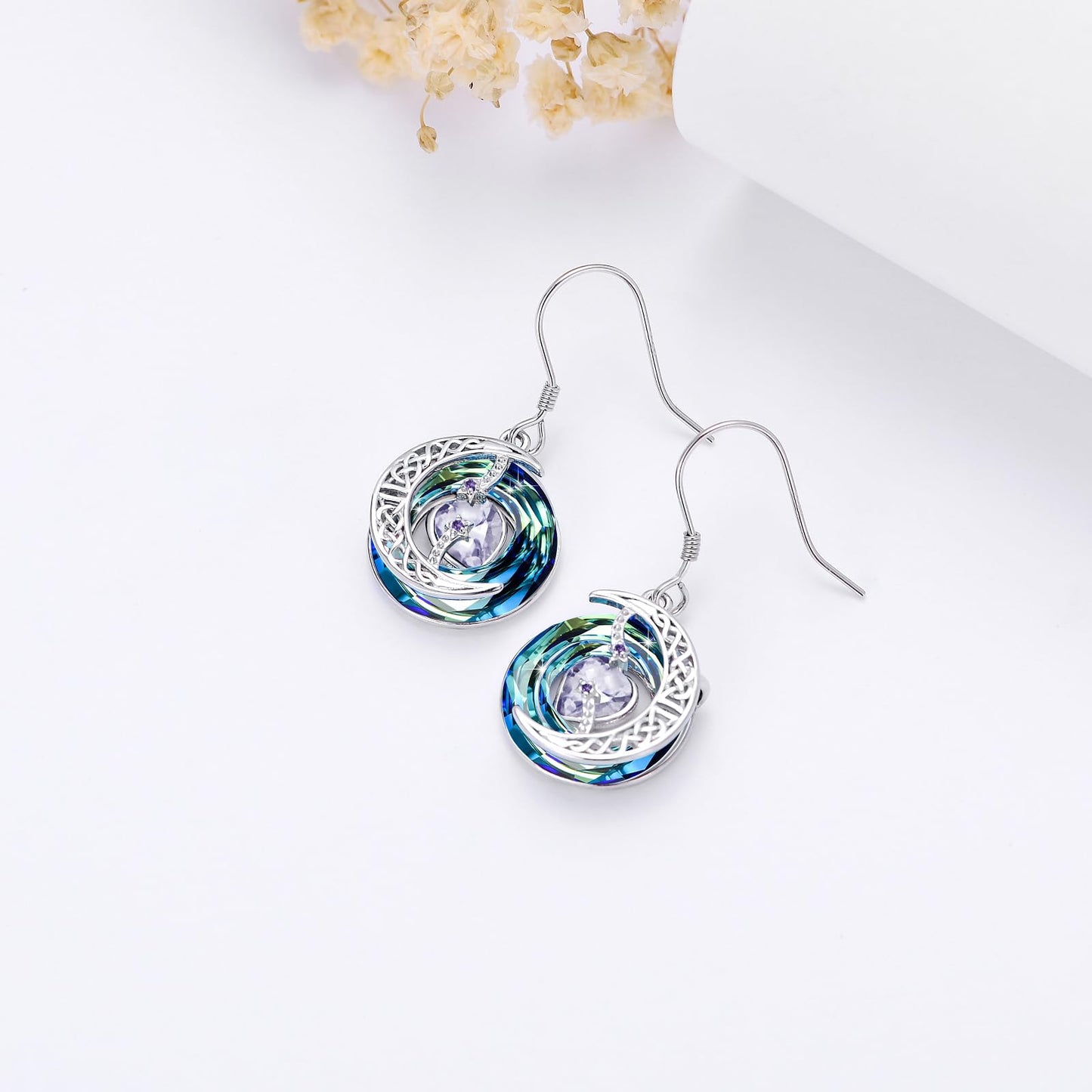 TOUPOP Alexandrite Earrings June Birthstone Earrings Sterling Silver Moon and Star Drop Dangle Earring Jewelry Blue Crystal Birthday Mothers Day Gifts for Women Mom Her