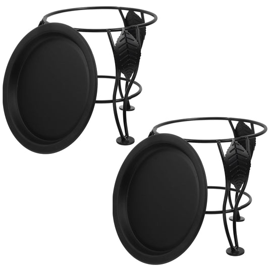 Veemoon 2pcs Black Metal Plant Stand for Indoor and Outdoor Flower Pots, Decorative Garden Ball Holder Base, Farmhouse Style Plant Holders for Patio and Lawn