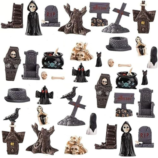 TUFREQ Halloween Resin Ornament Set -38pcs Mini Skull Head Mummy Ghost Day Horror Resin Decoration Home Desktop Creative Decoration Easter Gift