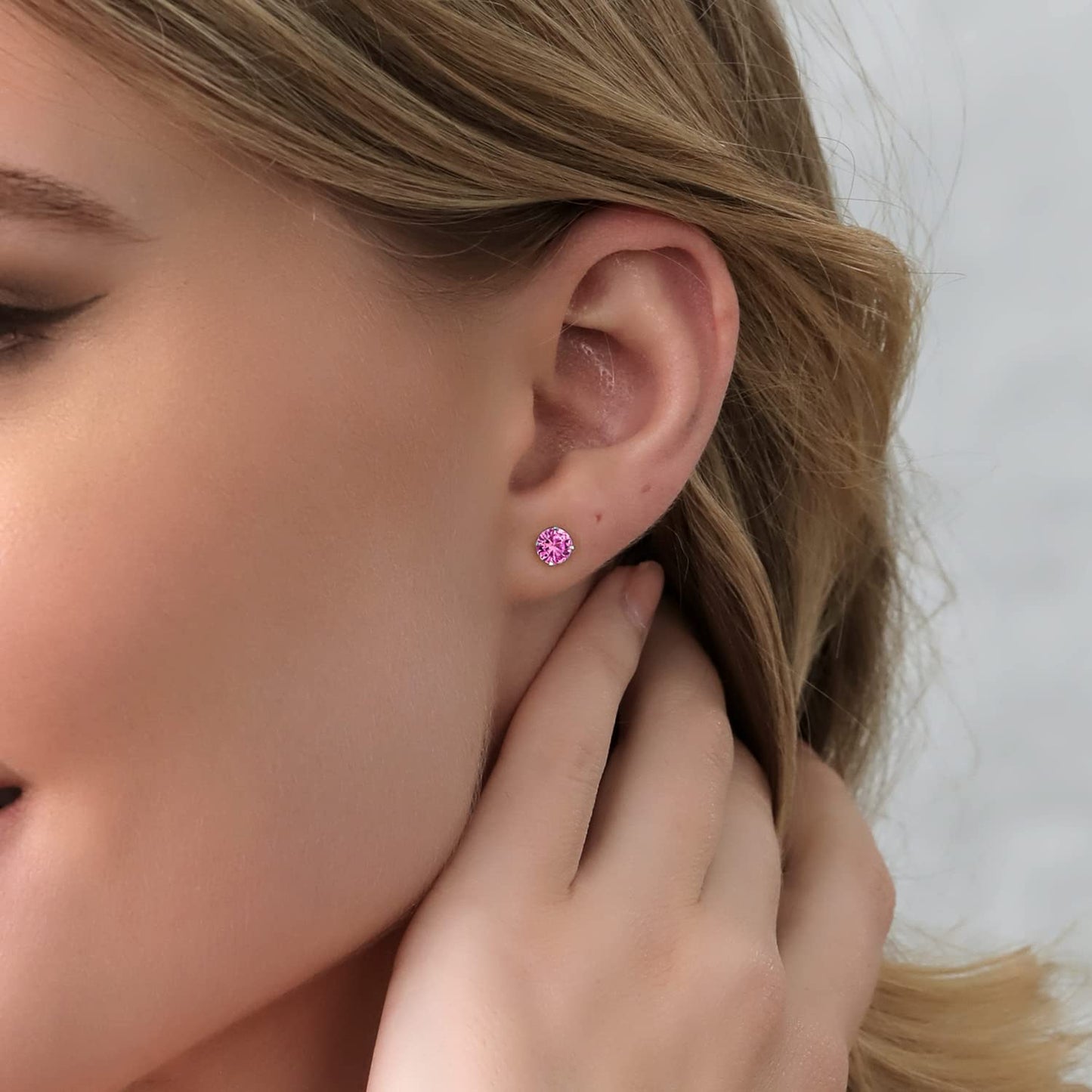 Gem Stone King 2-4 Cttw Round Gemstone Birthstone Stud Earrings For Women Men | 925 Sterling Silver | Round 7MM | Fine Jewelry Gifts for Women Her Mom Wife Men | Pink Created Sapphire-September