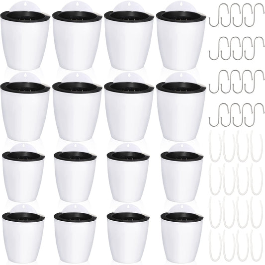 Amyhill 16 Pcs 5'' and 4.33'' Self Watering Hanging Planter for Indoor Plants Wall Planter with Hook and Absorbent Cotton Rope Wall Plant Holder Wall Mounted Planters White Flower Pots for Garden
