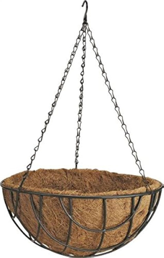 Rocky Mountain Goods Hanging Basket with Natural Coconut Liner - 14” - Extra Strength Chain and Hook Included - Thick Coco Liner Hanging Planter for Less Watering