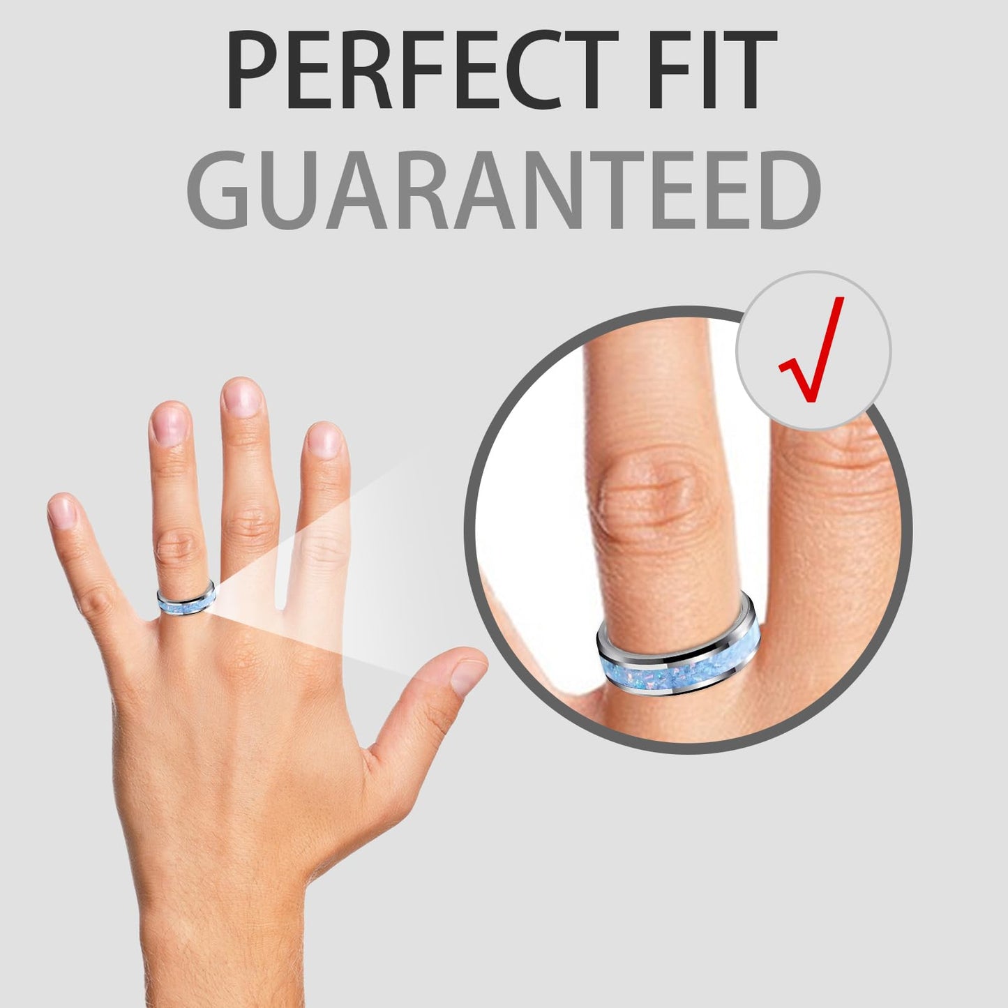 HJIMMNHONG New Opal Fashion Ring Double Beveled Edge Delicate Polished Stainless Steel Simple Mens and Women Rings, Width 8mm,Blue, Size 8