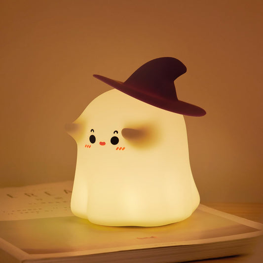 Ghost Night Light, Halloween Decor Cute Kids Night Light Magician Lamp Silicone Nightlight Rechargeable Table Lamp Dimmable Nursery Baby Nightlights Room Decor Christmas Halloween Gifts Cool Gadgets