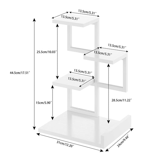 YMYNY Desktop Shelf Organizer, 4 Tier Storage Display Rack, Desk Shelf Organizer Small Bookshelf with Metal Frame for Office, Books, Plants, 12.2" x 9.45" x 17.52", White UHSR007W
