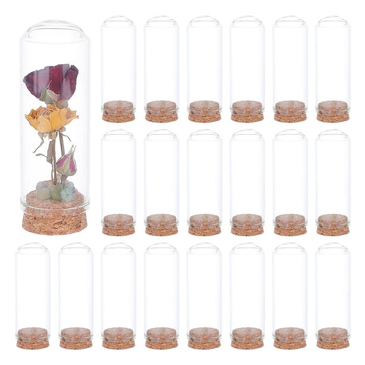 BENECREAT 20Pcs Dome Decorative Jars, 1.2x3.4inch Glass Display Dome Cloche Glass Bell Jar with Cork Base for Flower Storage, Specimens, Crafts Decorations