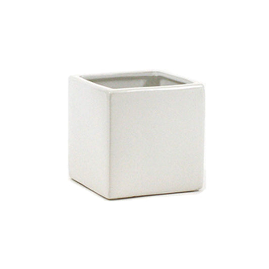 WGVI WGV Ceramic Cube Vase Width 3" Height 3" (Fits 2.5" Pot) Elegant Modern Small Square Floral Planter Terrarium Container Table Dresser for Event Accent Home Office Decor White 1 Piece