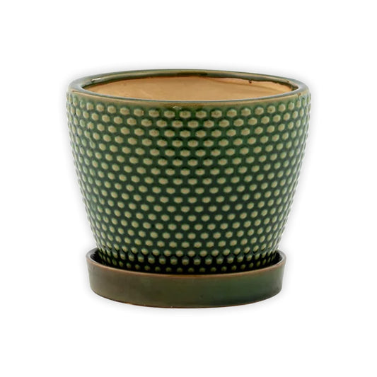 Napco 14227 Hobnail Green 5 x 5 Ceramic Standing Container Garden Planter Pot with Saucer