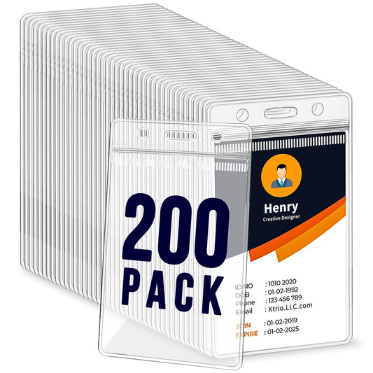 200 Pack ID Badge Holder - Vertical Badge Holder, 2.25" x 3.5" Clear Cards Holders for Lanyard, Plastic Sealable Waterproof, Name Tag Holder for Nurses, Office and School