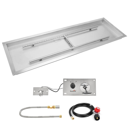 Stanbroil 48 x 14 Inch Rectangular Drop-in Gas Fire Pit Burner with Spark Ignition Kit for DIY Fire Pit Project, Propane Gas Version, 185,000 BTU Max