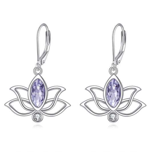 YFN Lotus Flower Earrings Sterling Silver Birthstone Lotus Leverback Dangle Drop Earrings Jewelry Gifts for Women (F. Jun)