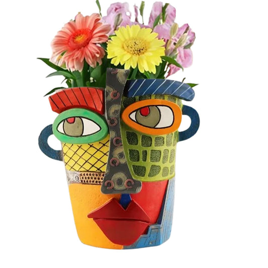 TOZLU Picasso Brutalist Abstract Beauty Flower Pot Ornaments Head Planter Pots Container Face Planters Pots Head Colorful Face Art Resin Flower Pot (Modern Big)