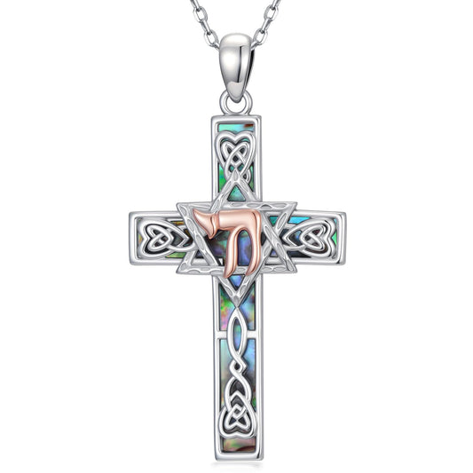 KoyeKei Chai Star of David Necklace for Women 925 Sterling Silver Star of David Chai Cross Pendant Necklaces Jewish Judeo Jewelry Hanukkah Graduation Mothers Day Gifts for Mom Wife