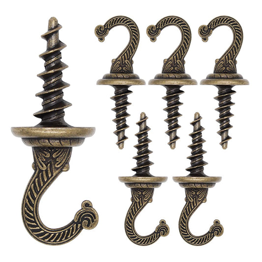 OBSTKUCHEN Heavy Duty Ceiling & Wall Mount Hangers, Swag Style Drill-in Hooks for Hanging Plants, Chandeliers, Decor – 6 Pack, Antique Brass, Indoor Outdoor Use